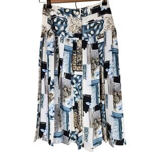 ELEGANZ Women's Blue Brown White Geometiric Flowy Knee Length Skirt SZ XS